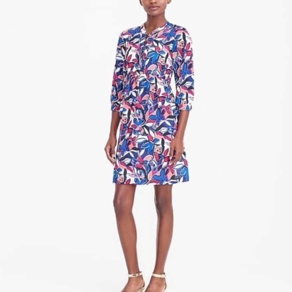 JCREW FLORAL COLORFUL LACE UP LINED DRESS S